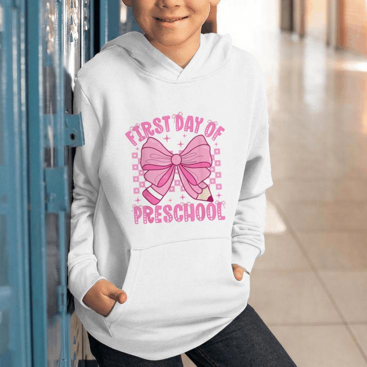 First Day Of Preschool Coquette Bow Back To School Girls Graphic Youth Hoodie First Day Of Preschool Coquette Bow Back To School Girls Graphic Youth Hoodie