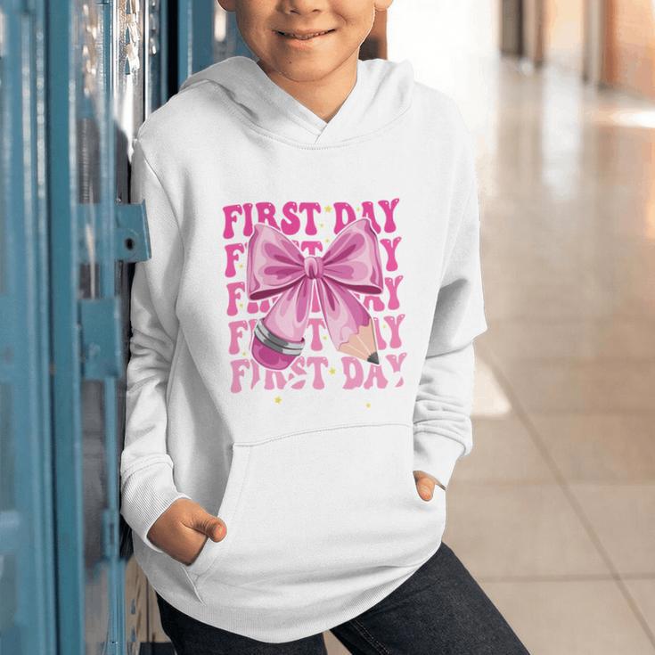 First Day Of School Girls Coquette Bow Back To School Performance Graphic Youth Hoodie First Day Of School Girls Coquette Bow Back To School Performance Graphic Youth Hoodie