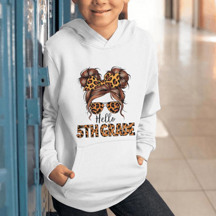 Hello 5th Grade Messy Hair Bun Girl Back To School First Day Graphic Youth Hoodie Hello 5th Grade Messy Hair Bun Girl Back To School First Day Graphic Youth Hoodie