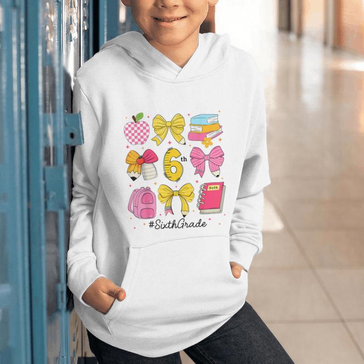 Hello Sixth 6th Grade Back To School Coquette Bow Girls Graphic Youth Hoodie