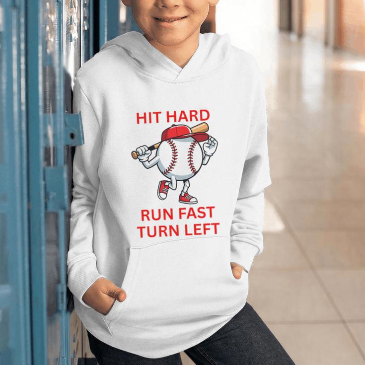 Hit Hard Run Fast Turn Left Baseball Player Premium Tri-Blend Graphic Youth Hoodie Hit Hard Run Fast Turn Left Baseball Player Premium Tri-Blend Graphic Youth Hoodie