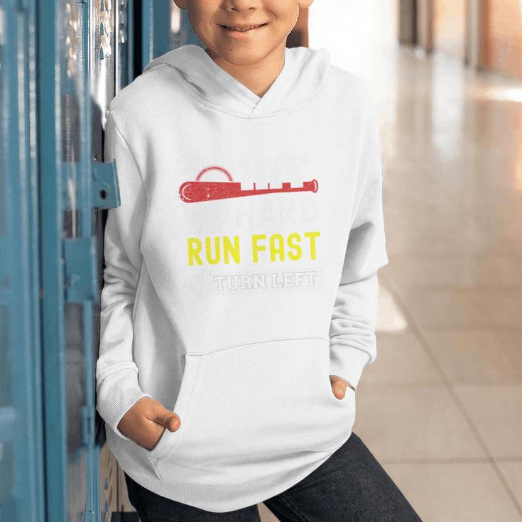 Hit Hard Run Fast Turn Left Baseball Quote Fan Coach Premium Tri-Blend Graphic Youth Hoodie