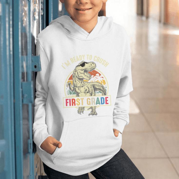 I'm Ready To Crush First Grade DinosaurRex Back To School Performance Graphic Youth Hoodie I'm Ready To Crush First Grade DinosaurRex Back To School Performance Graphic Youth Hoodie