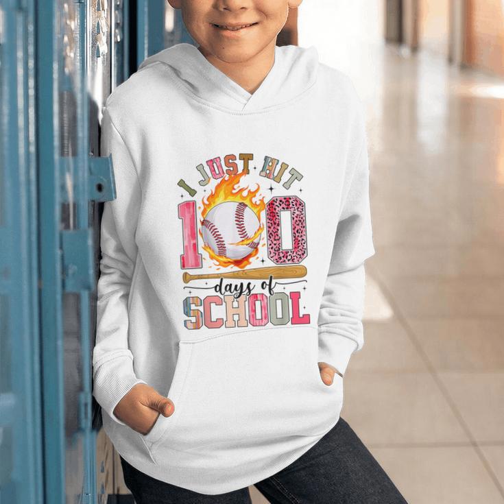 I Just Hit 100 Days Of School Baseball Lovers Fans Boys Kids Graphic Youth Hoodie