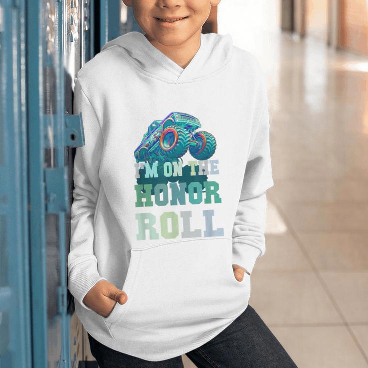 Kids I'M ON HONOR ROLL Monster Trucks Back To School Bruh Graphic Youth Hoodie