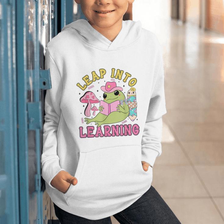Leap Into Learning Cute Frog Kawaii Back To School Kids Graphic Youth Hoodie