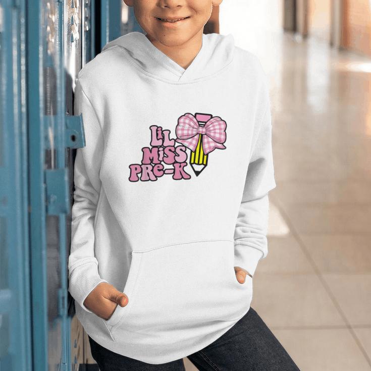 LiL Miss Pre-K Back To School Girls Coquette Bow First Day Graphic Youth Hoodie LiL Miss Pre-K Back To School Girls Coquette Bow First Day Graphic Youth Hoodie