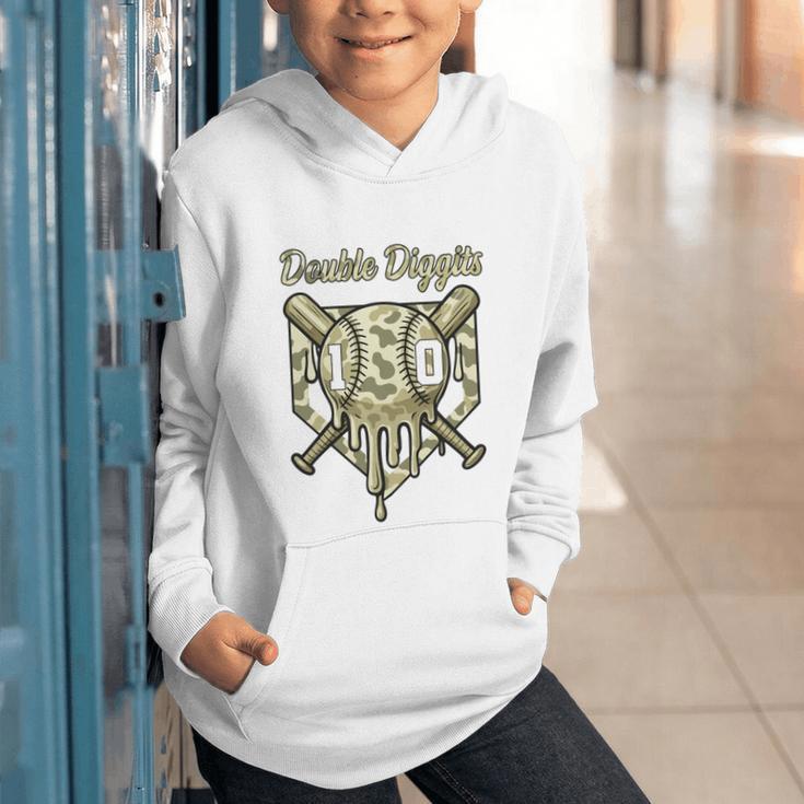 Old School Camo Baseball Drip Double Digits 10th Birthday Graphic Youth Hoodie