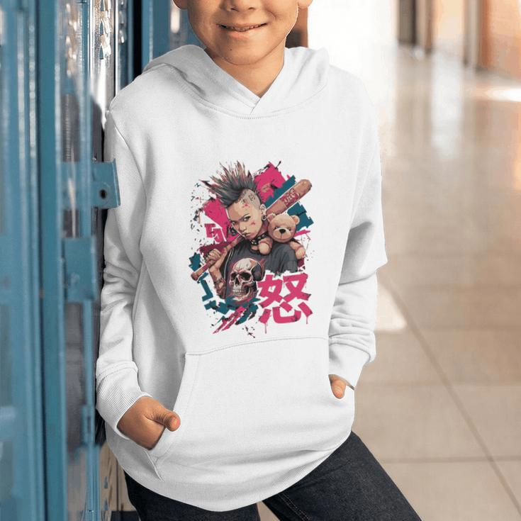 Punk Girl With Anger Kanji And Baseball Bat Graphic Youth Hoodie Punk Girl With Anger Kanji And Baseball Bat Graphic Youth Hoodie