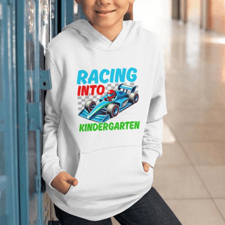 Racing Into Kindergarten Race Car Driver Back To School Performance Graphic Youth Hoodie Racing Into Kindergarten Race Car Driver Back To School Performance Graphic Youth Hoodie