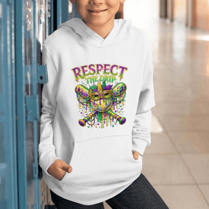 Respect The Drip Mardi Gras Baseball Ice Cream Boys Carnival Graphic Youth Hoodie