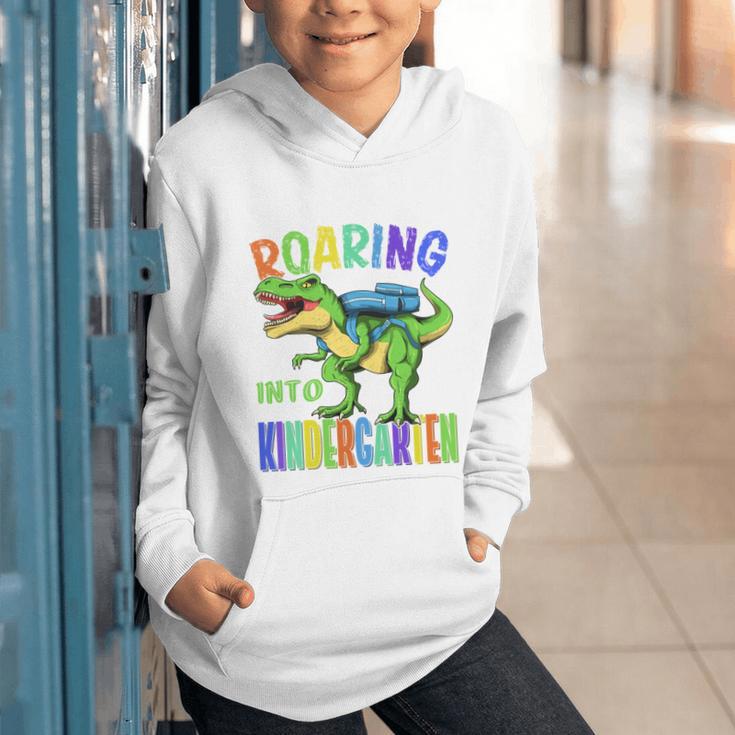 Roaring Into Kindergarten DinosaurRex Back To School Boys Performance Graphic Youth Hoodie