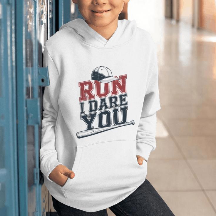 Run I Dare You Baseball Catcher Player Fan Graphic Youth Hoodie