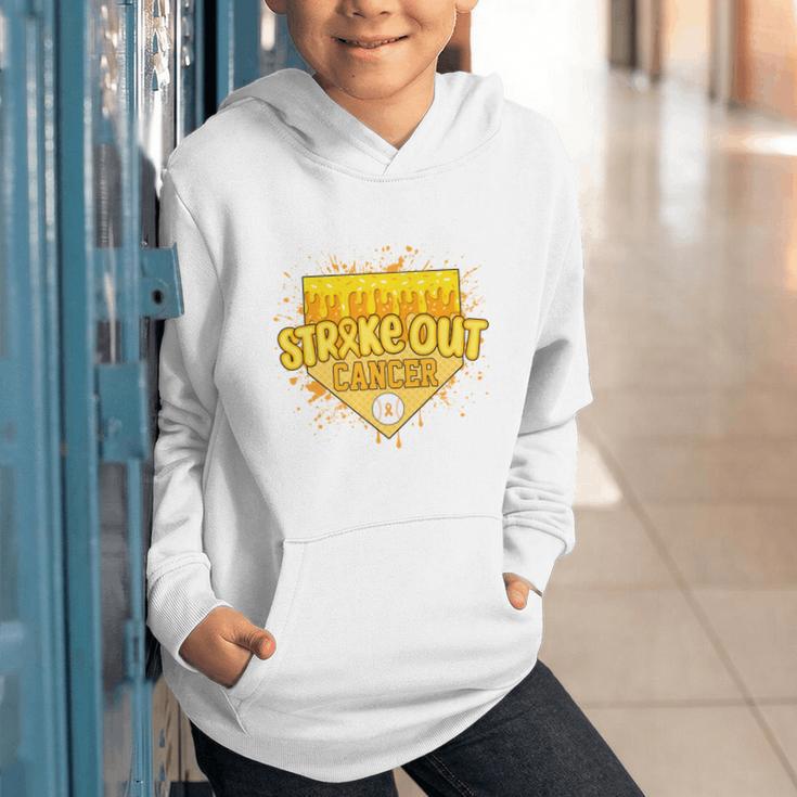Strike Out Childhood Cancer Boys Baseball Drip Gold Ribbon Graphic Youth Hoodie Strike Out Childhood Cancer Boys Baseball Drip Gold Ribbon Graphic Youth Hoodie