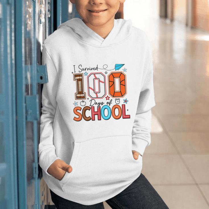 I Survived 100 Days Baseball Football Basketball School Kids Graphic Youth Hoodie I Survived 100 Days Baseball Football Basketball School Kids Graphic Youth Hoodie