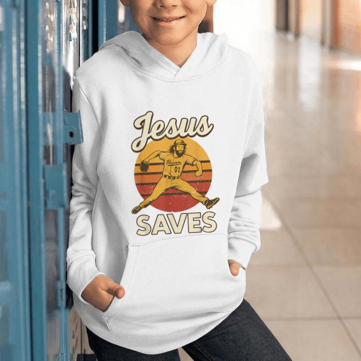 Youth Boy Baseball Jesus Saves Christian Baseball Religious Graphic Youth Hoodie