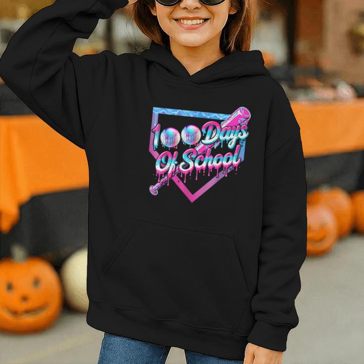 100 Days Of School Baseball 100th Day Ice Cream Boys Kids Graphic Youth Hoodie