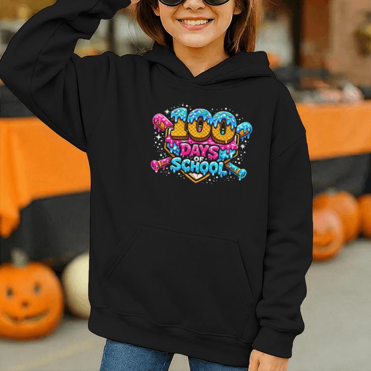100 Days Of School Baseball Drip Ice Cream Costume Teachers Graphic Youth Hoodie