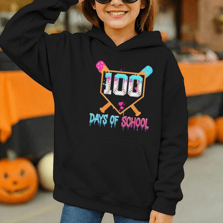 100 Days Of School Baseball Ice Cream Drip 100th Day School Graphic Youth Hoodie 100 Days Of School Baseball Ice Cream Drip 100th Day School Graphic Youth Hoodie