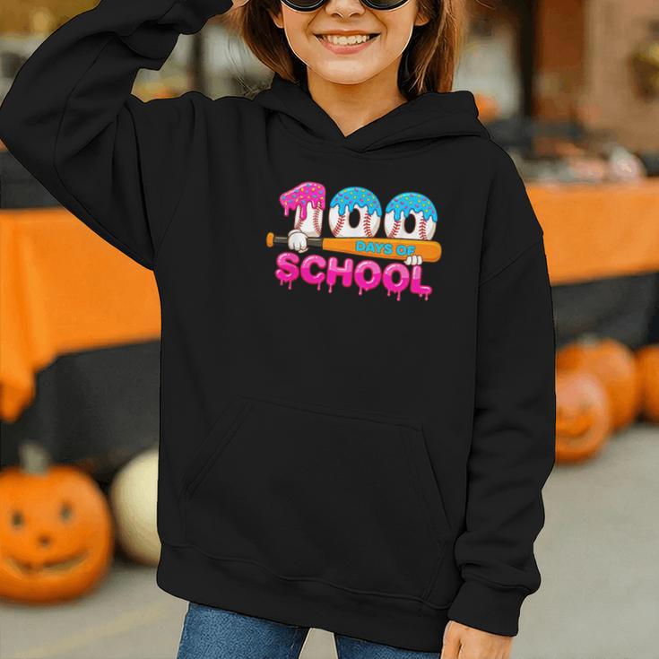 100 Days Of School Baseball Ice Cream Drip For Teacher Kid Graphic Youth Hoodie