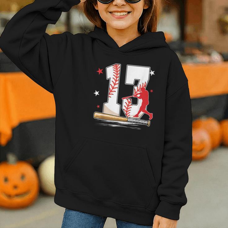 13 Years Old Baseball Birthday Boy 13th Bday Party Graphic Youth Hoodie
