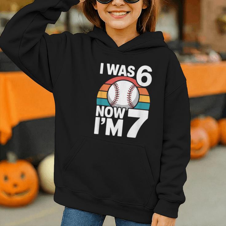 I Was 6 Now Im 7 Baseball Birthday Age 7 Graphic Youth Hoodie