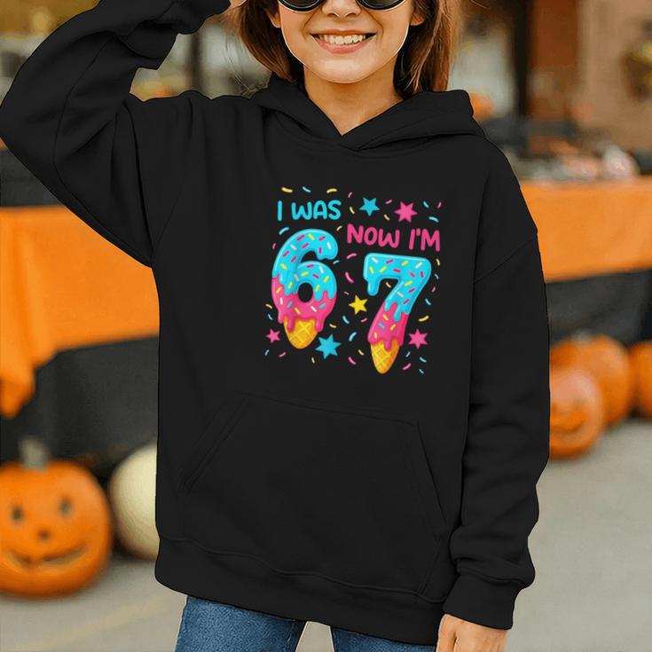 I Was 6 Now I'm 7 67 Birthday Baseball Drip 7 Year Old Graphic Youth Hoodie