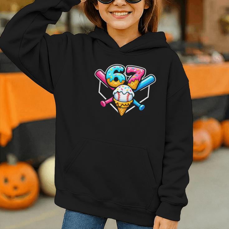 67 Ice Cream Drip Baseball Meme Six Seven Gen Alpha Slang Graphic Youth Hoodie