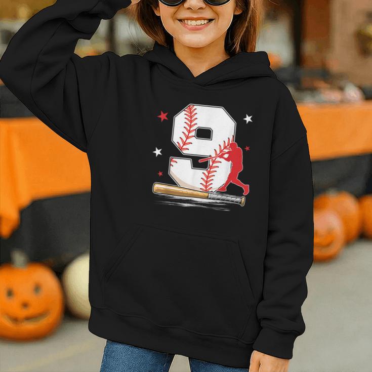 9 Years Old Baseball Birthday Boy 9th Bday Party Graphic Youth Hoodie