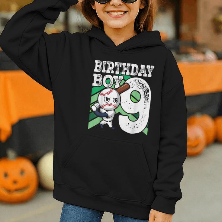 9th Birthday Baseball Birthday Party 9th Birthday Boy Graphic Youth Hoodie