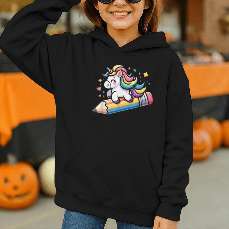 Back To School Unicorn Riding A Pencil Graphic Youth Hoodie Back To School Unicorn Riding A Pencil Graphic Youth Hoodie