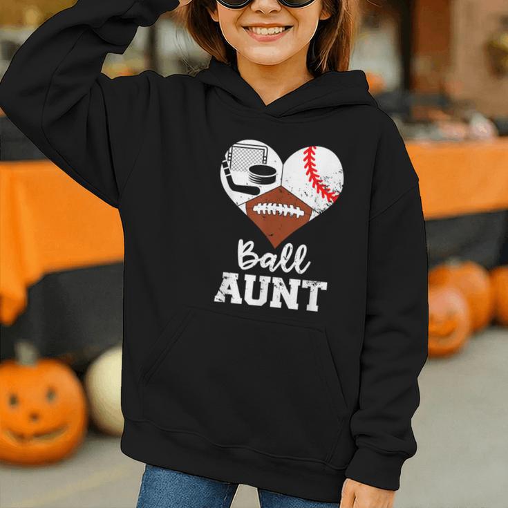 Ball Aunt Heart Football Baseball Hockey Game Day Graphic Youth Hoodie