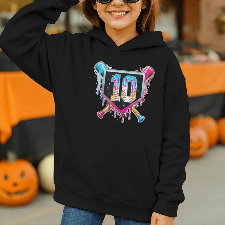 Baseball 10 Year Old Boy Ice Cream Drip 10th Birthday Player Graphic Youth Hoodie