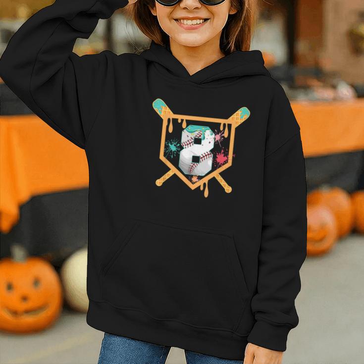 Baseball 8 Year Old Ice Cream Drip 8th Birthday Boy Number 8 Graphic Youth Hoodie Baseball 8 Year Old Ice Cream Drip 8th Birthday Boy Number 8 Graphic Youth Hoodie
