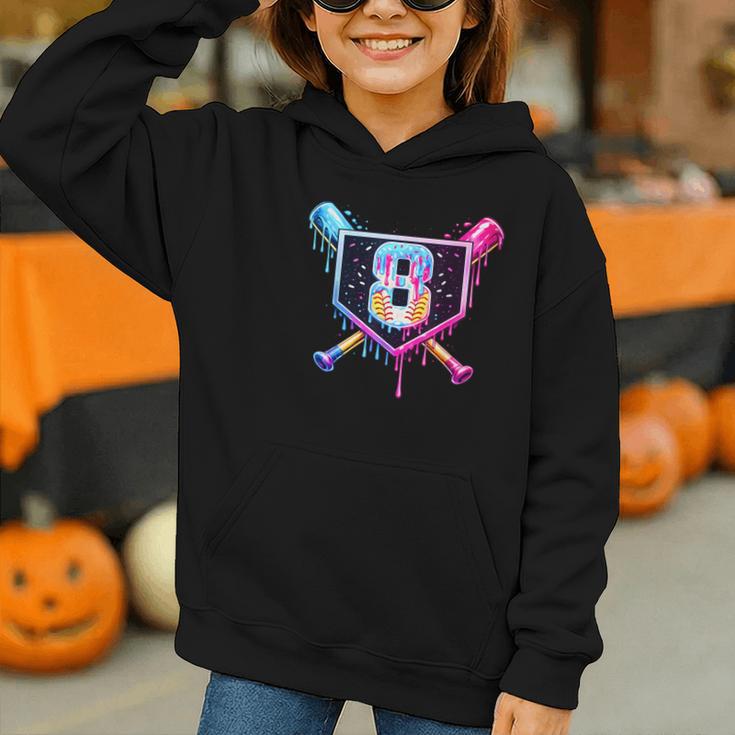 Baseball 8 Year Old Ice Cream Drip 8th Birthday Party Graphic Youth Hoodie