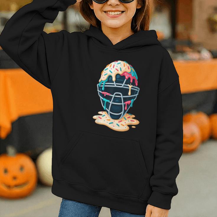 Baseball Catcher Mask Ice Cream Dripping Baseball Boy Youth Graphic Youth Hoodie