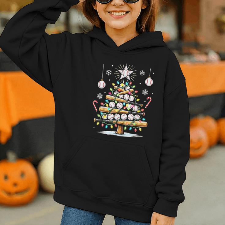 Baseball Christmas Tree Lights Graphic Youth Hoodie Baseball Christmas Tree Lights Graphic Youth Hoodie