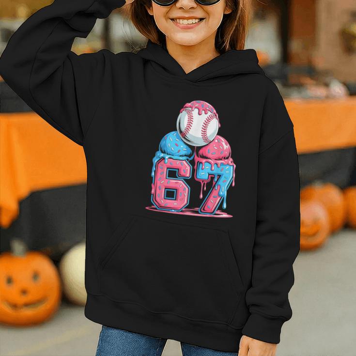 Baseball Ice Cream Drip Six Seven Gen Alpha Meme 67 Graphic Youth Hoodie