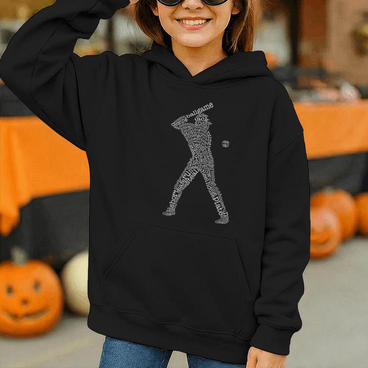 Baseball Player Typography Word Art Graphic Youth Hoodie