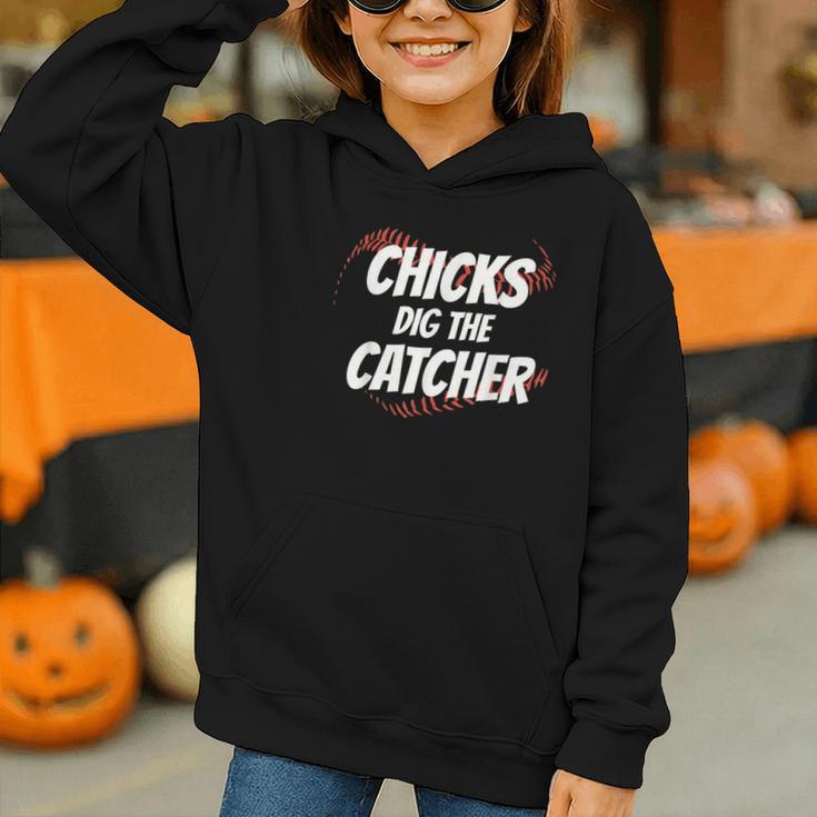Baseball Seams Chicks Dig The Catcher Graphic Youth Hoodie Baseball Seams Chicks Dig The Catcher Graphic Youth Hoodie