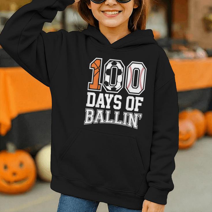 Baseball Soccer Basketball 100 Days Of School Graphic Youth Hoodie Baseball Soccer Basketball 100 Days Of School Graphic Youth Hoodie