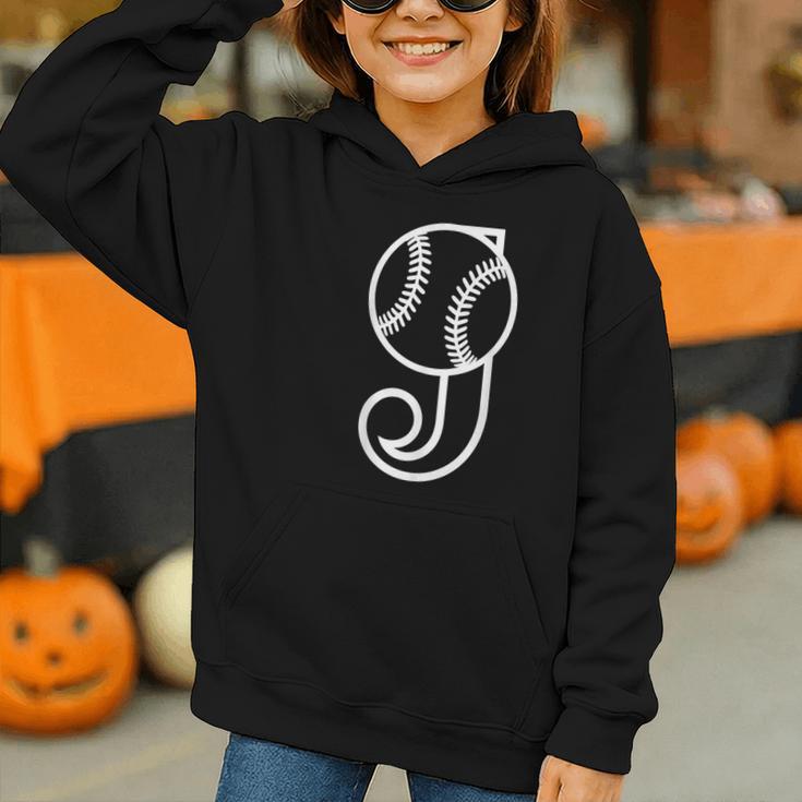 Baseball Sport Player Monogram Cool Initial Letter J Graphic Youth Hoodie