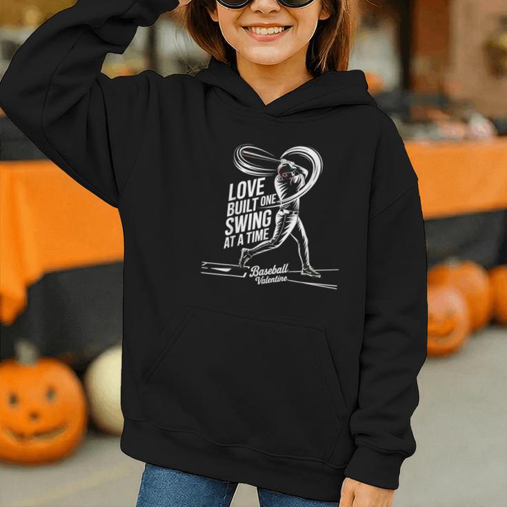 Baseball Valentine Love Built One Swing At A Time Tee Graphic Youth Hoodie