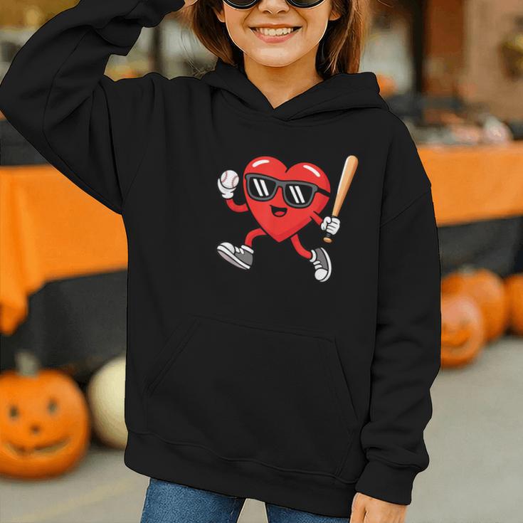 Baseball Valentines Day Heart Boys Sports Love Graphic Youth Hoodie