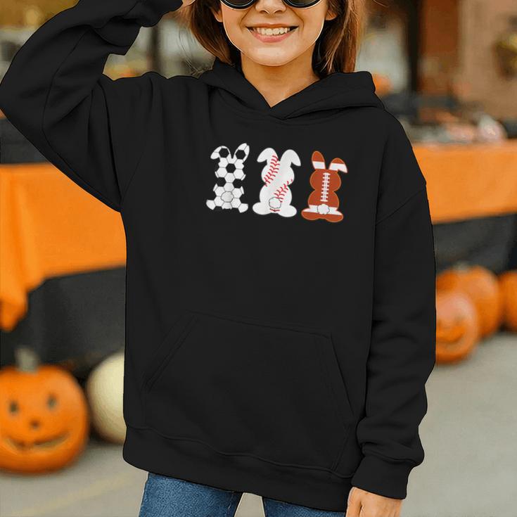 Bunny Football Baseball Sport Easter Day Graphic Youth Hoodie