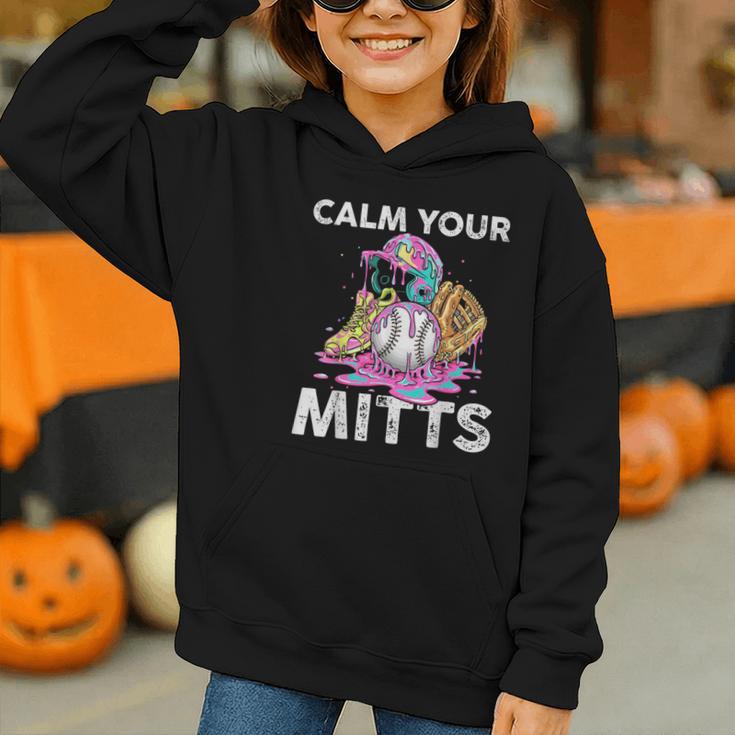 Calm Your Mitts Baseball Ice Cream Drip Crossed Bats Sport Graphic Youth Hoodie