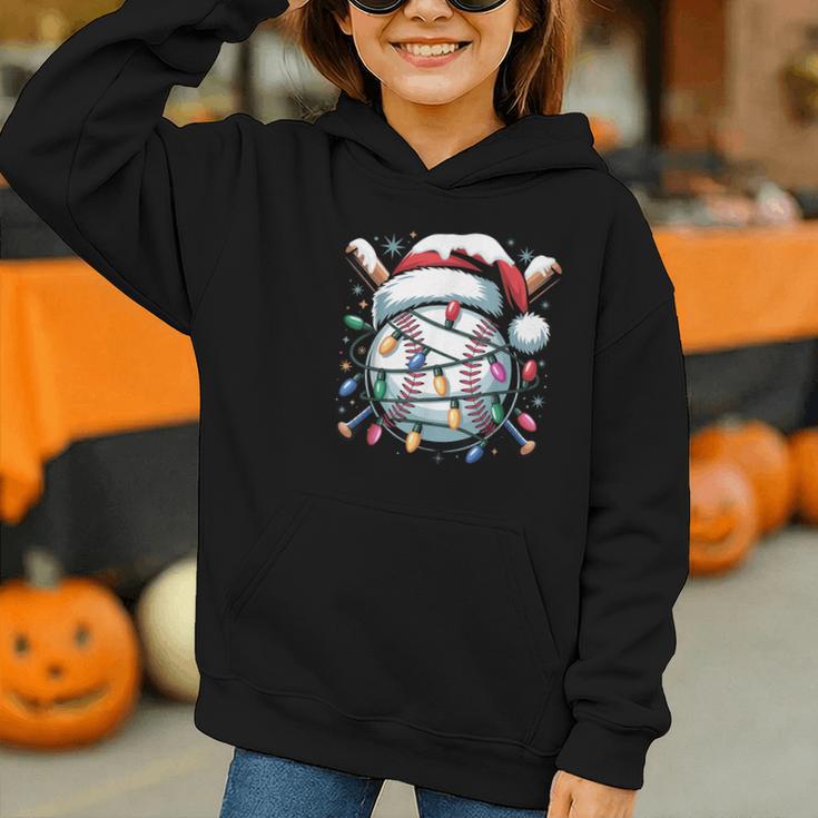 Christmas Baseball Boy Youth Kid Men Santa Hat Xmas Baseball Graphic Youth Hoodie