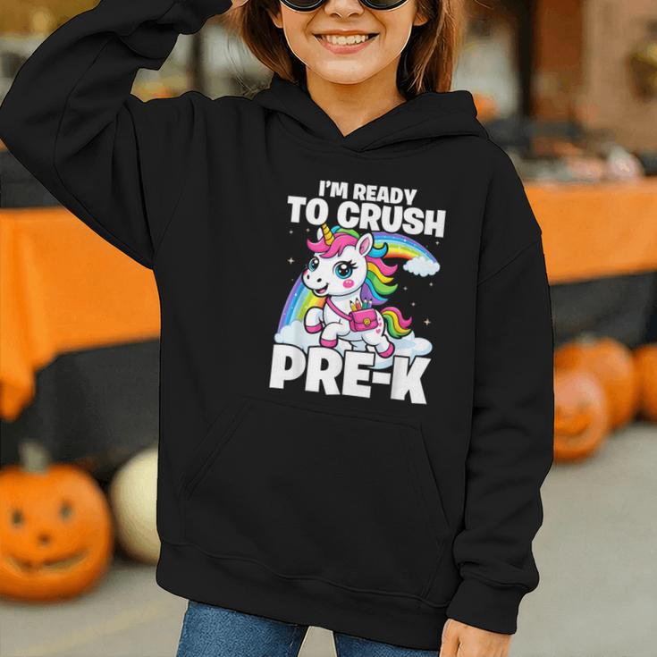 Crush Pre-K Girls Back To School Unicorn First Day Preschool Graphic Youth Hoodie