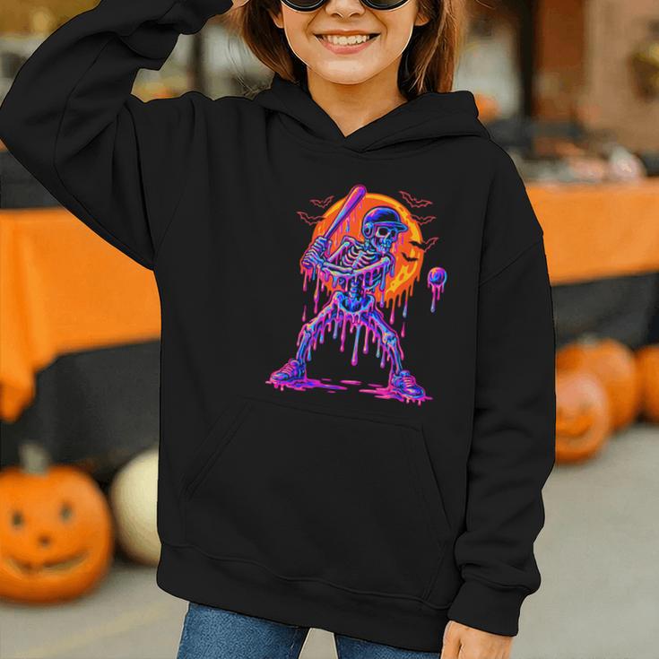 Drip Skeleton Batting Baseball Halloween Graphic Youth Hoodie