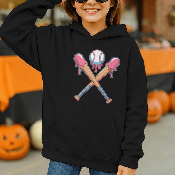 Dripping Pink Baseball Crossed Bats Summer Graphic Youth Hoodie Dripping Pink Baseball Crossed Bats Summer Graphic Youth Hoodie